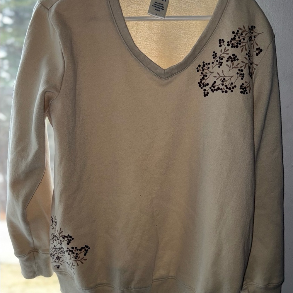 Blair Cream V-Neck Sweater with Brown Floral Accents vintage